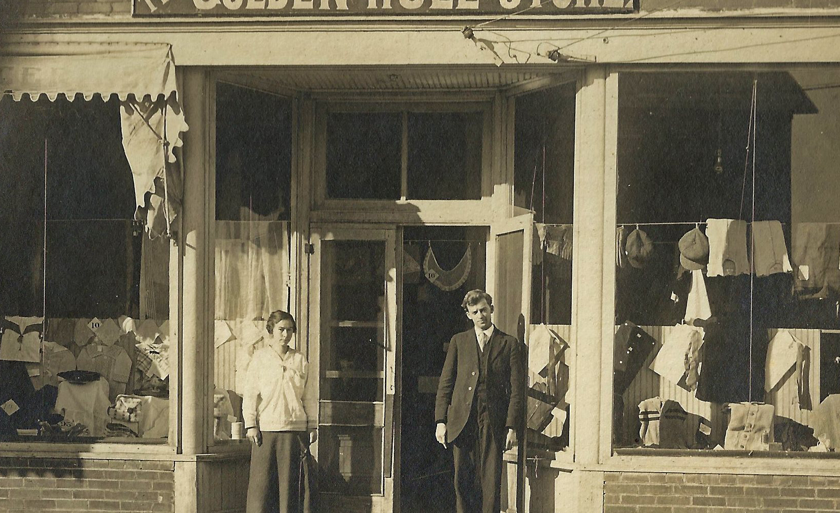 Read more about the article Golden Rule Store with owner Silas K. Camenga, 4th Street, ca. 1920.